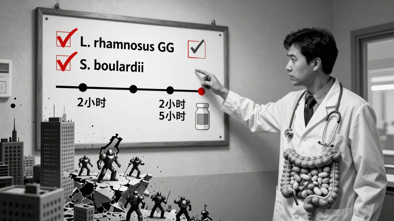 A doctor points to a timeline as gut warriors rebuild a damaged city in moody monochrome.