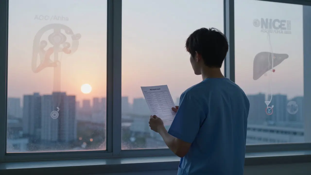 Patient at dawn window holding annual lab report as unnecessary tests dissolve into smoke behind them.
